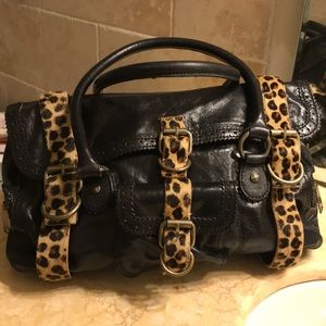 Cythia Rowley Black Leather w/ Animal Print Detail